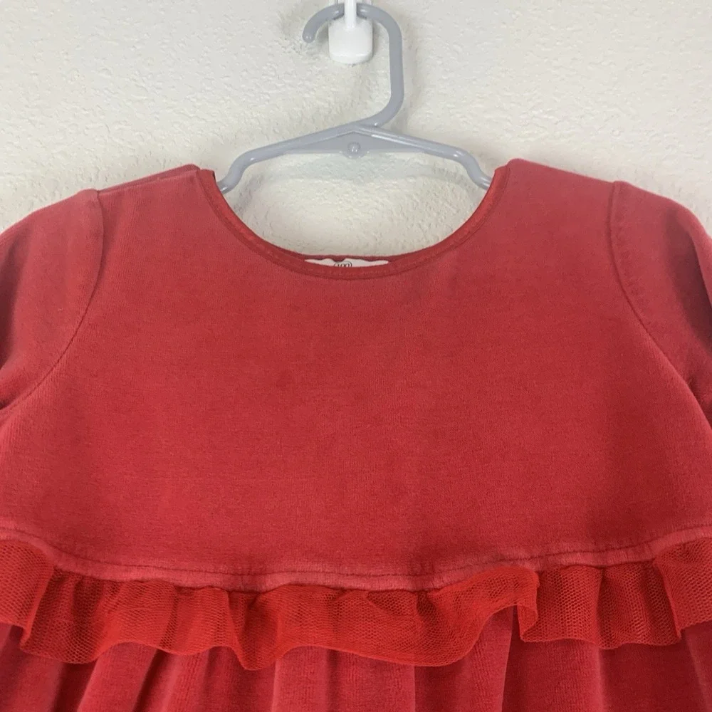 Hanna Andersson Dress Girls‎ 4 100 Red Tiered Velvet Holiday Christmas PLAY